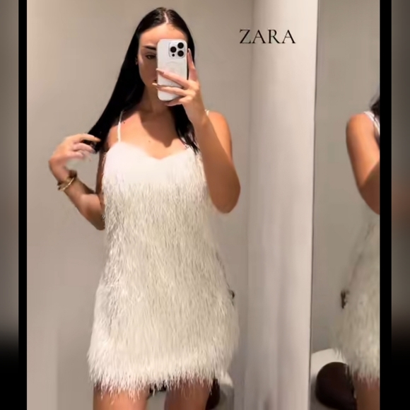 Zara Fringe Mini Dress White Size M - Picture 14 of 16